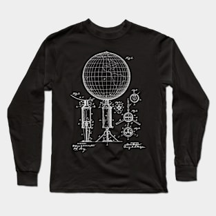 Geographical Globe Vintage Patent Hand Drawing Long Sleeve T-Shirt